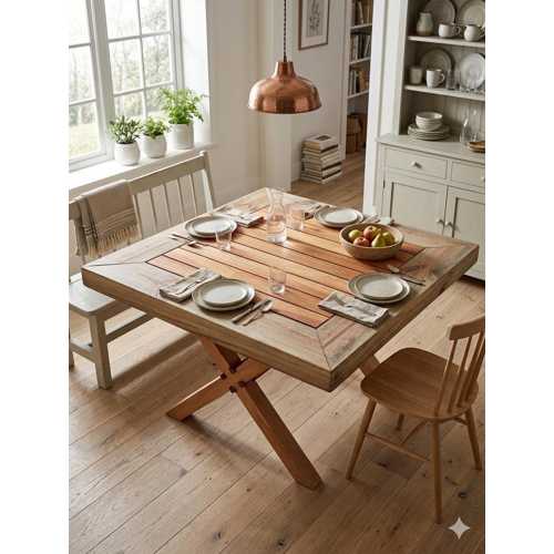 EL YAPIMI AHŞAPEN CROSS LEG TABLE – SQUARE COFFEE DİNİNG FURNİTURE