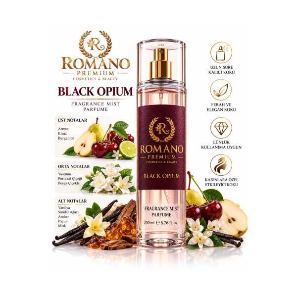 ROMANO PREMİUM BLACK OPİUM VÜCUT SPREYİ 150 ML KALICI PARFÜM ESANSLI