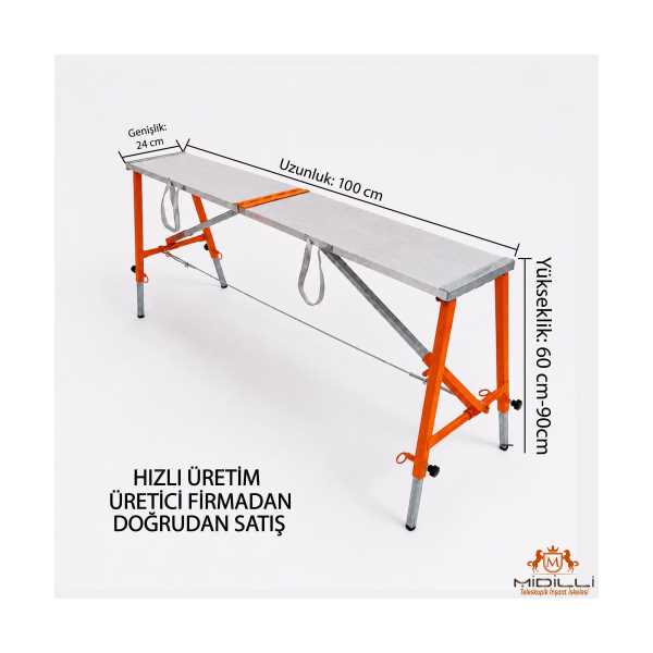 ALÜMİNYUM GÖVDELİ ÇELİK AYAKLI TELESKOPİK İNŞAAT İSKELESİ - 400 KG TAŞIMA KAPASİTESİ 90X24X100CM