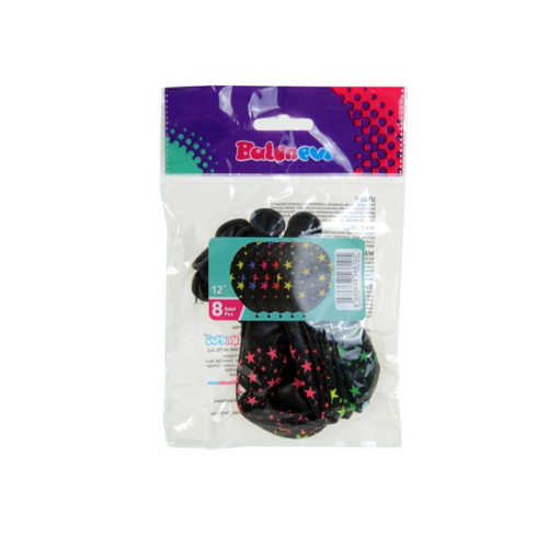 BALONEVİ BALON SİYAH ÜZERİ YILDIZ 12" 8Lİ 8105