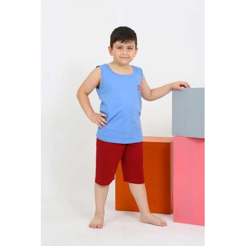ERKEK ÇOCUK SIFIR KOL ŞORTLU MAVI PENYE PIJAMA TAKIMI