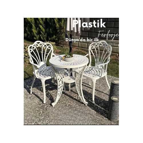 FERFORJE GÖRÜNÜMLÜ 150 KG TAŞIMA KAPASİTELİ 2 YIL GARANTİLİ PLASTİK BAHÇE MASA SANDALYE TAKIMI