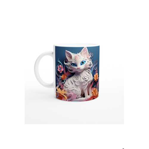 BEYAZ KEDİ BASKILI KUPA BARDAK