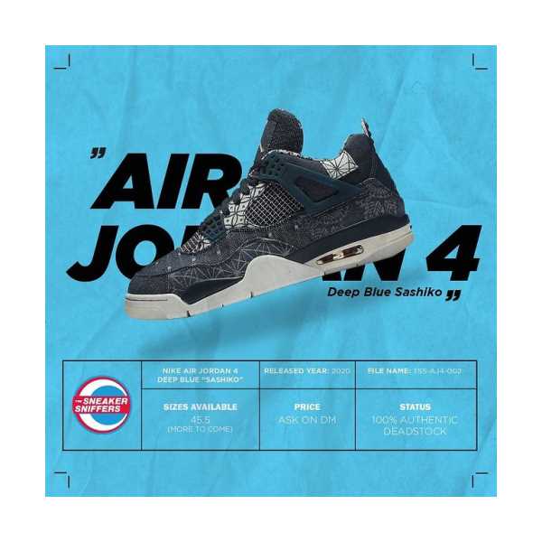 NİKE AİR JORDAN 4 DEEP BLUE SASHİKO ORİJİNAL 45,5 NUMARA SNEAKER SPOR AYAKKABI
