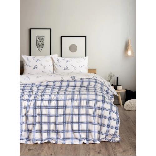 COTTON BOX FLANEL NEVRESIM TAKIMI TEK KIŞILIK LAVANID MAVI