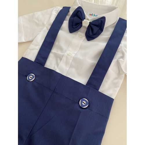 TUBİBEBE 2'Lİ  LACİVERT SALOPET + PAPYON TAKIM