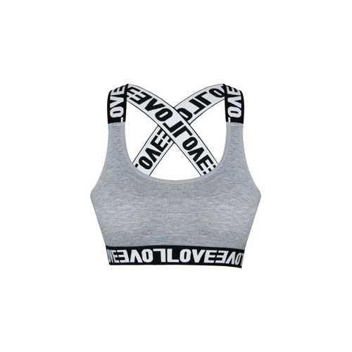 GRİ PAMUKLU LOVE LASTİK ÇAPRAZ ASKILI PEDLİ KADIN BÜSTİYER