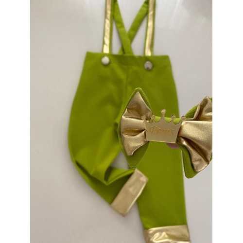 TUBİBEBE 2'Lİ FISTIK YEŞİL & GOLD SALOPET + PAPYON TAKIM