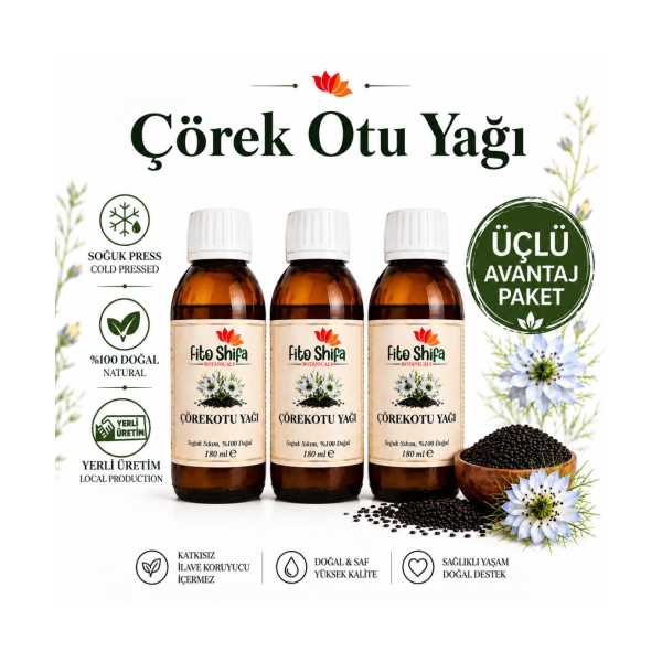 FİTO SHİFA ÇÖREK OTU YAĞI (BLACK CUMİN SEED OİL) (3'LÜ SET)
