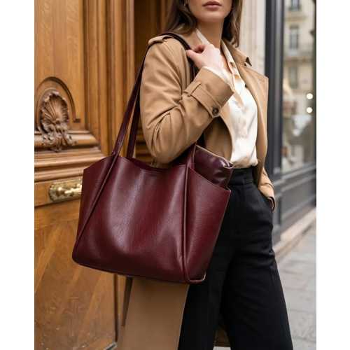 BORDO YUMUŞAK DERI OMUZ ÇANTASI 31X24 CM EKSTRA MAKYAJ ÇANTALI GÜNLÜK KADIN ÇANTA