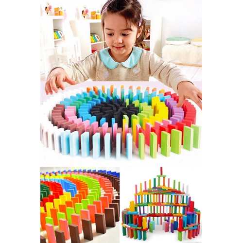 100 PARÇA AHŞAP DOMINO TAŞI, KAHVERENGI, EĞLENCELI VE KEYIFLI OYUN SETI