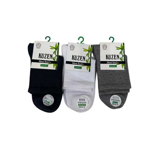 KUZEN DİKİŞSİZ YARIM KONÇ BAMBU ERKEK ÇORAP 3 ADET