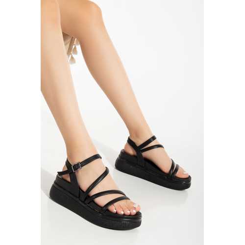 24422-844 SİYAH DOLGU TOPUK KADIN SANDALET